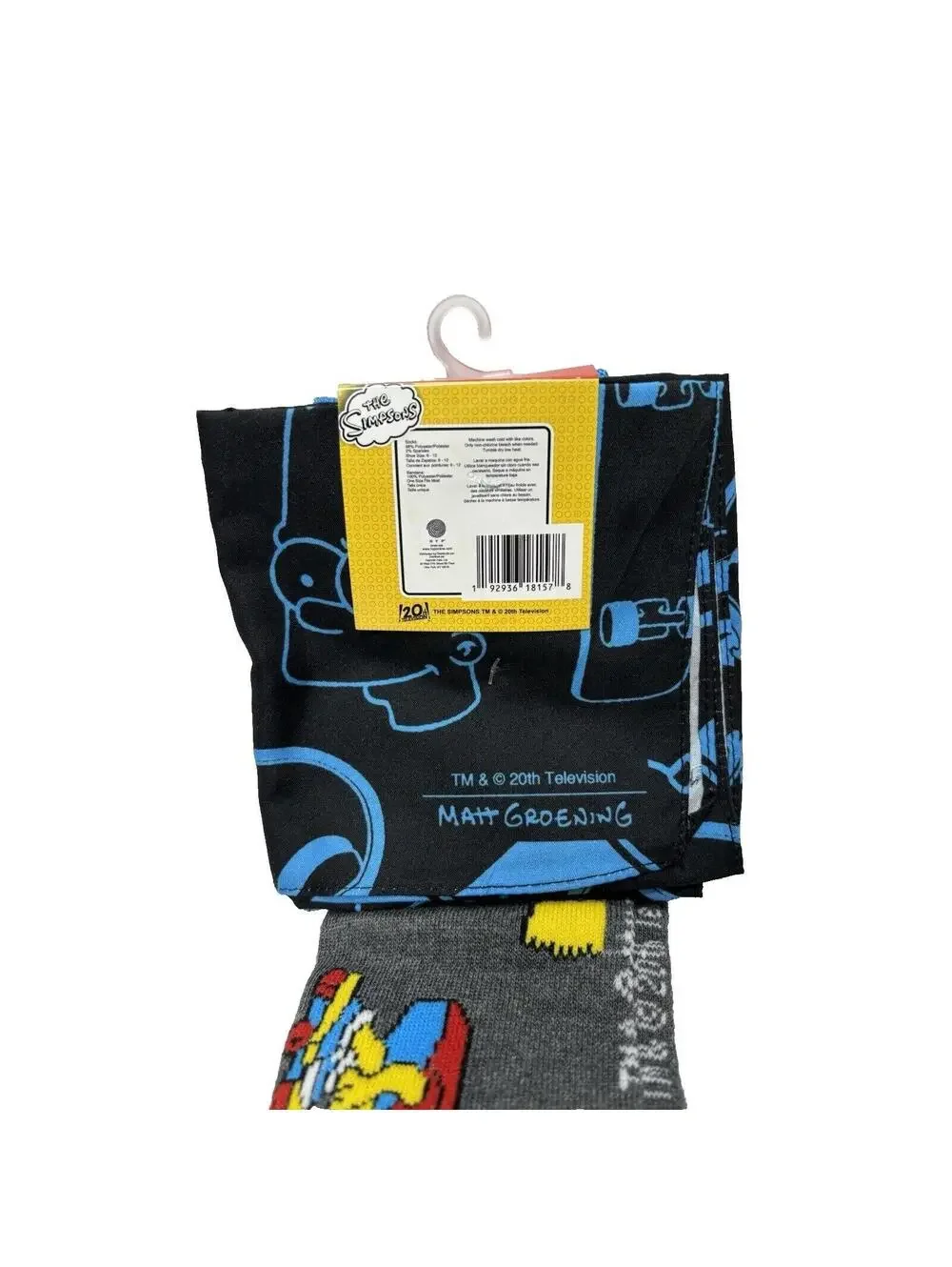 Bart Simpson Socks and Bandana Set The Simpsons Gift, Shoe Size 6-12, Grey Blue